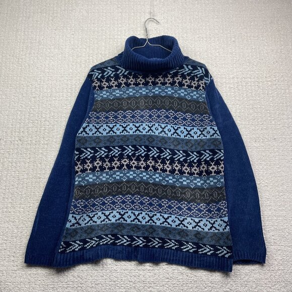 VTG Daniel Laurent Blue Fair isle Mock Neck Sweater Nordic Women L Scandinavian - Picture 1 of 13